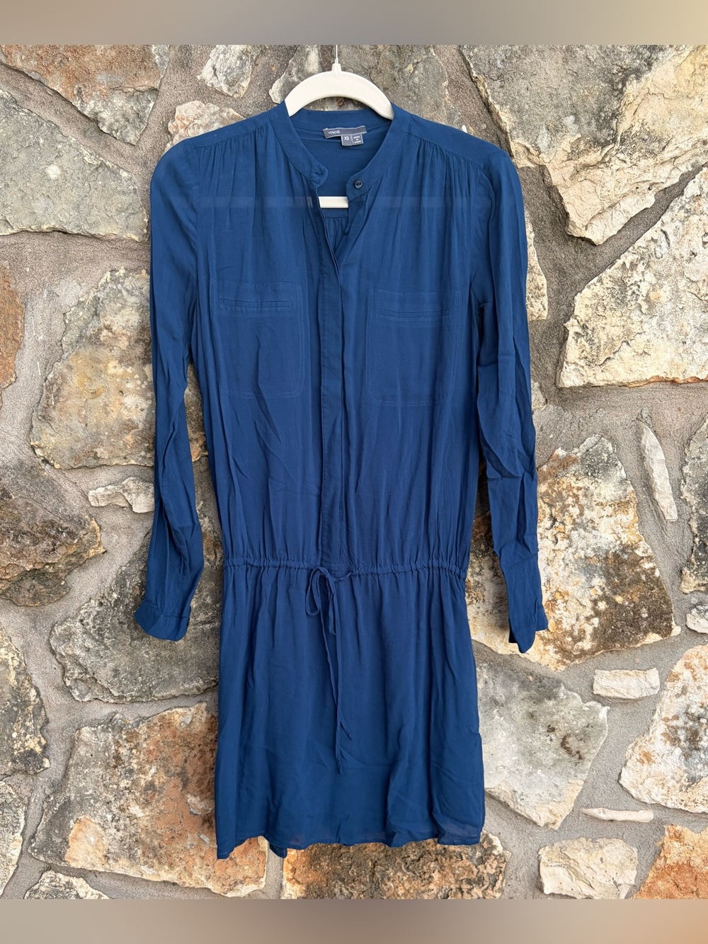 VINCE blue drawstring tunic mini shirt dress sz XS